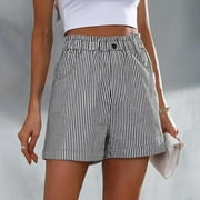 Dasayo Comfy Shorts for Women Pull On High Rise Shorts Striped Flat Front Elastic Waist Shorts for Womens